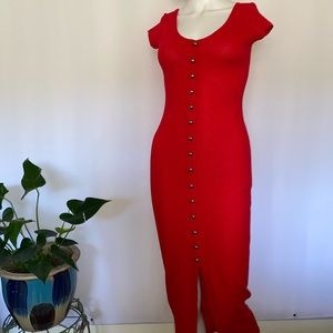 Halla Midi Red Button Up Dress